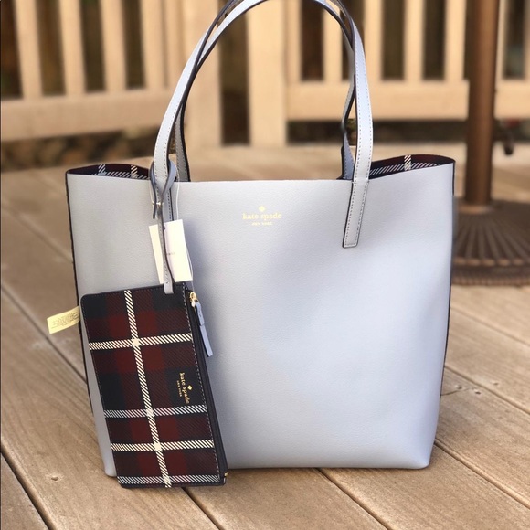 Kate Spade Plaid Reversible Tote+ Wristlet NWT - Picture 6 of 8